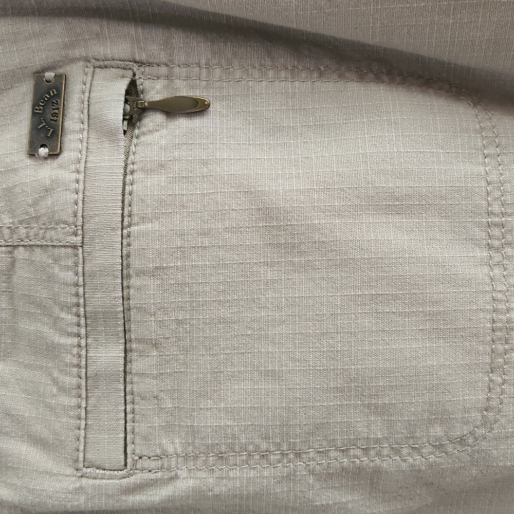 L.L.Bean Petite Sz 12 Tan Short Skirt, Zipper and 2 Snap Closure w 6 Pockets - Picture 7 of 12